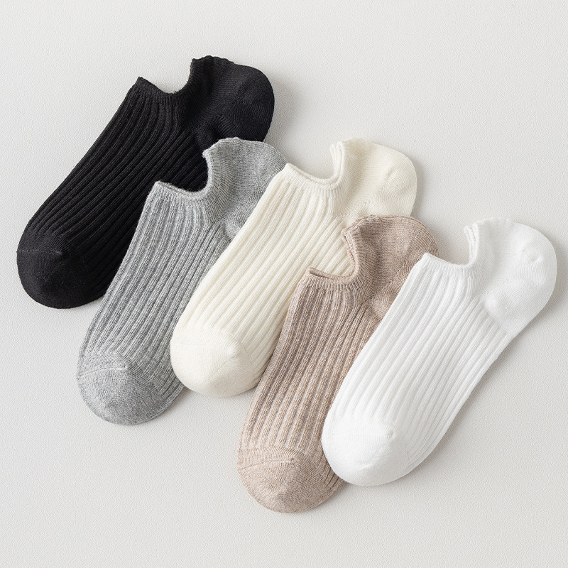 Boat Socks for Women Summer Thin Pure Color Japanese Style Double Needle Invisible Socks Ins Trendy Shallow Mouth Non-Slip Breathable Boat Socks