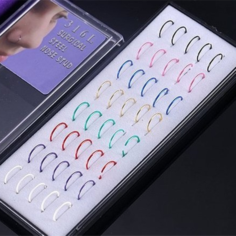 Factory special wholesale 40 boxed nose ring nose nail curved nose ring stainless steel nose ring body puncture hot spot