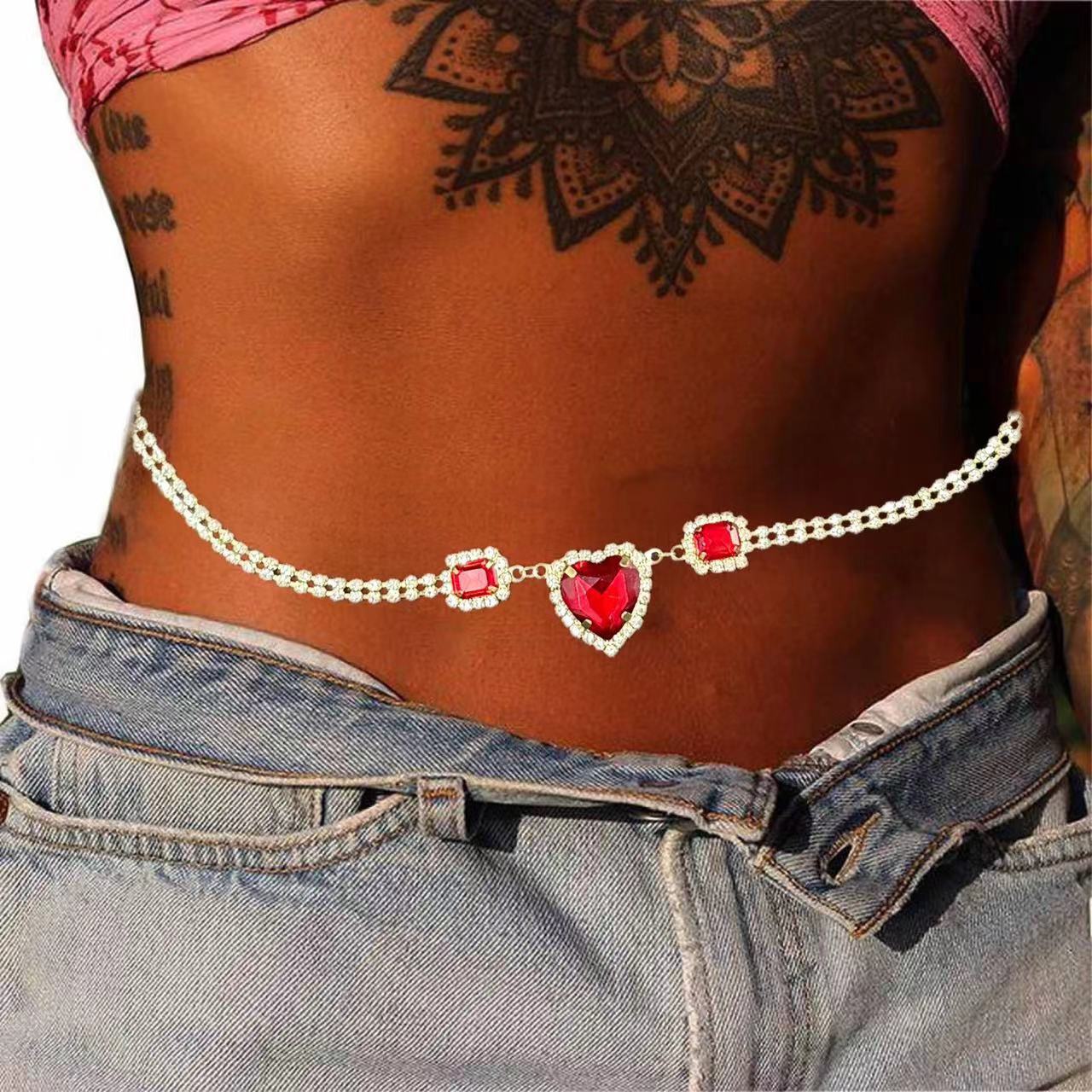Cross-border Fashion Rhinestone Love Waist Chain Women's High-end European and American Sexy Full Diamond Waist Chain Fashion All-match Body Chain