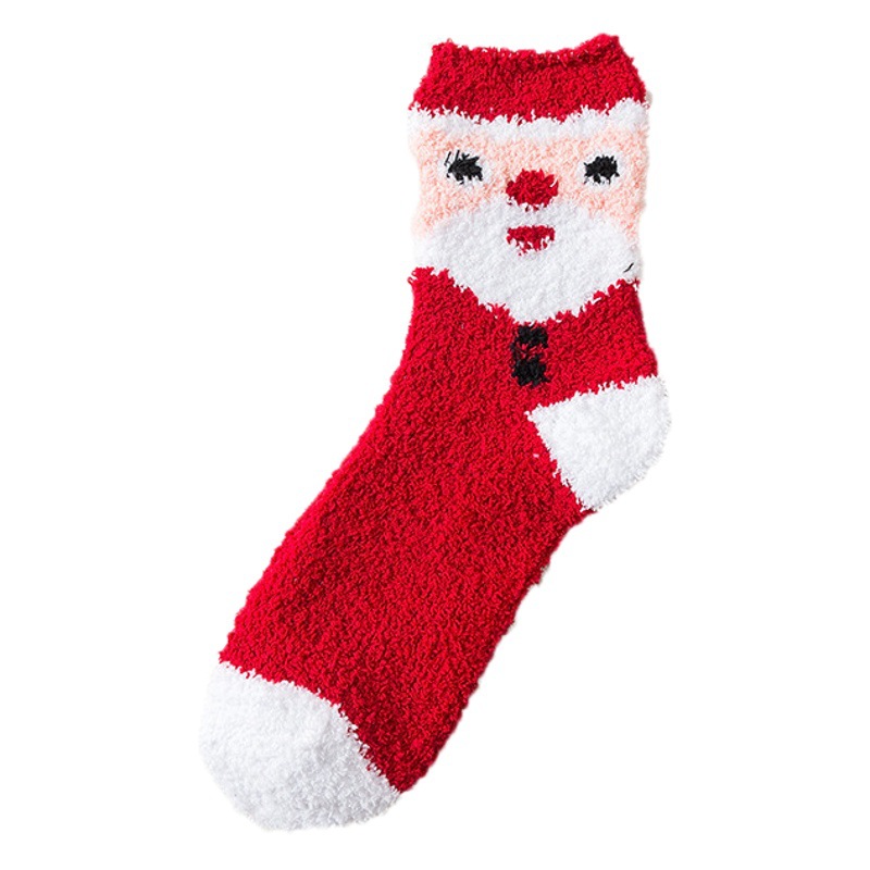Coral velvet socks women's autumn and winter thickened Christmas red half velvet socks adult home floor sleep socks