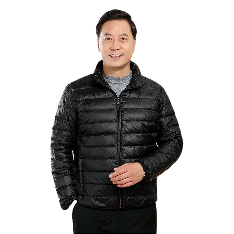 Middle-aged men's light down cotton-padded jacket short old man's father's outfit middle-aged and old man's stand collar hooded short coat winter clothing
