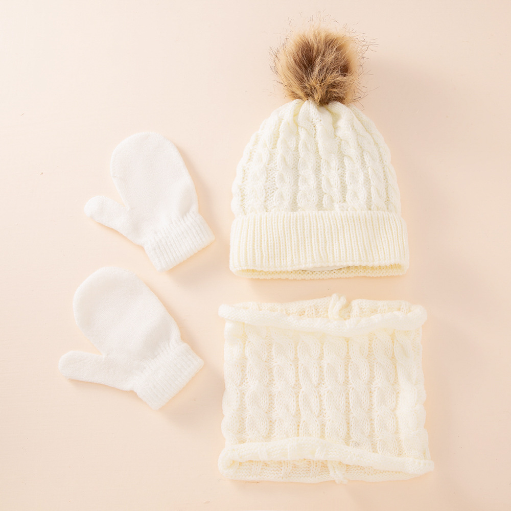 Picture of New wool monochrome twist warm children's hat scarf gloves two or three-piece spot children's hat set