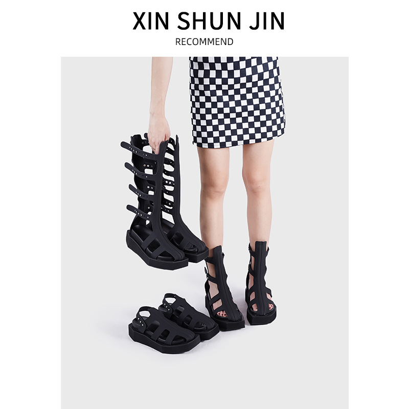Thick-soled cowhide sandals high boots fashion slimming long martin boots online popular ins trendy summer new women's sandals