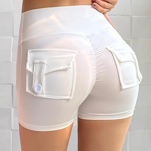 Pocket Sports Shorts for Women, High-Waisted Peach Butt Lift, Tight-Fitting, Quick-Drying, Elastic Yoga Running Overalls, Summer Fitness Pants