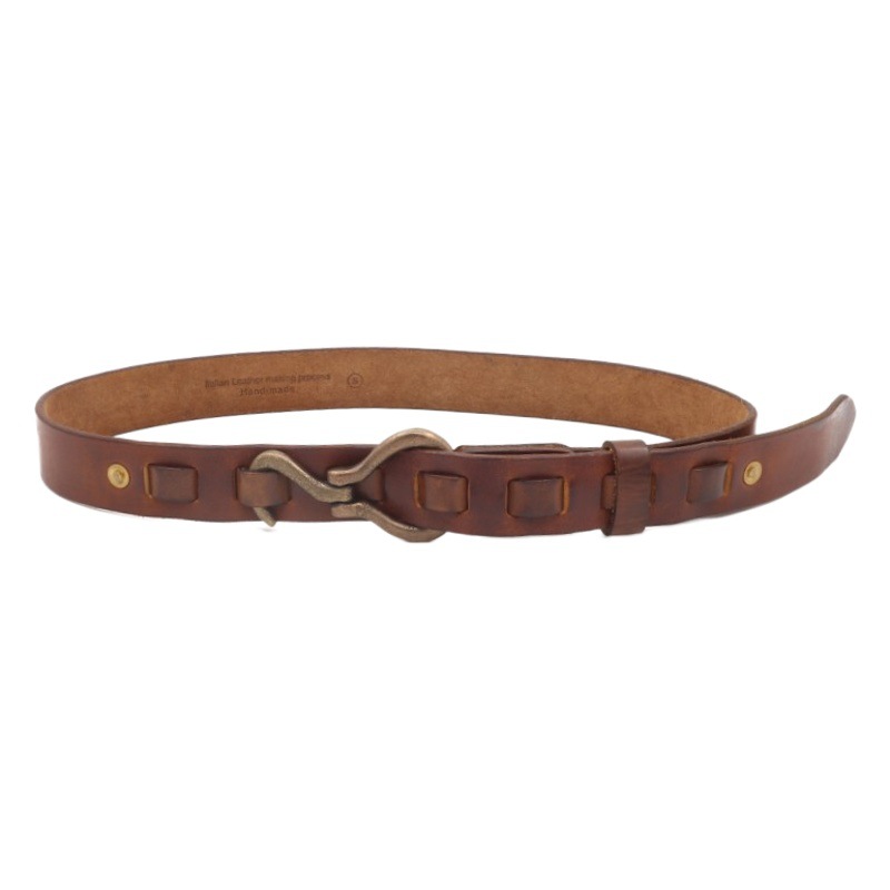 3.4 Wide Distressed Pockmarked Solid Copper Buckle Hand-woven Hook Belt Distinctive Men's Thickened Pure Cowhide Belt