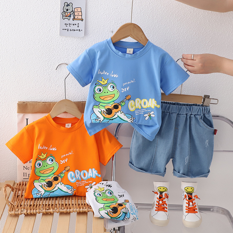 Summer new boys' short sleeve suit summer fashion FROG short sleeve suit trendy
