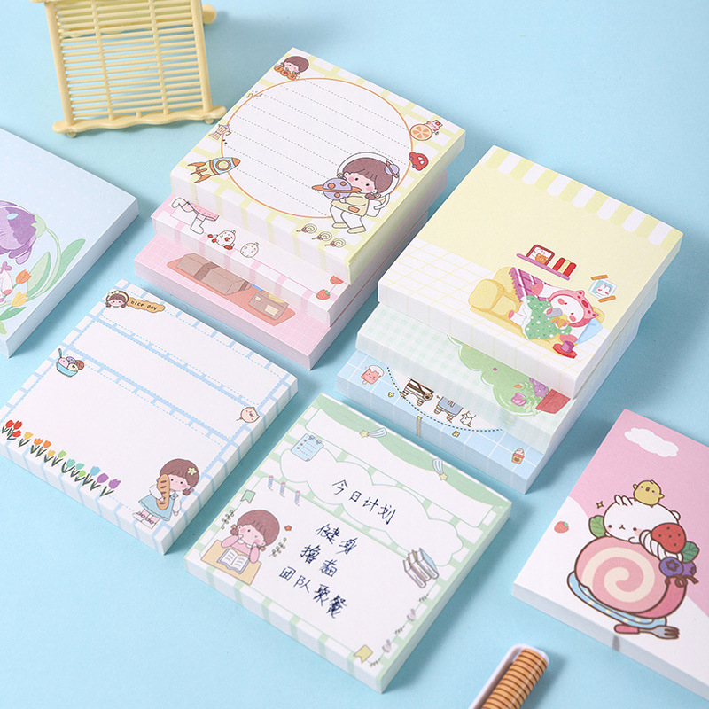 Cute note paper cartoon tearable non-pasting note paper glue-free primary school girl creative thickened notepad