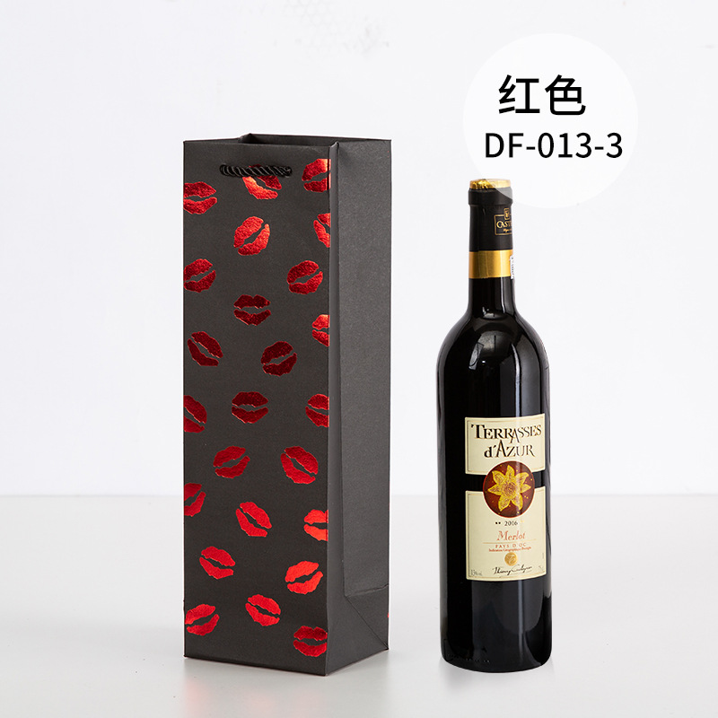 Picture of Red Wine Portable Paper Bag in Stock Hot Stamping Practical Red Wine Gift Packaging Bag Wine Portable Paper Bag Wholesale