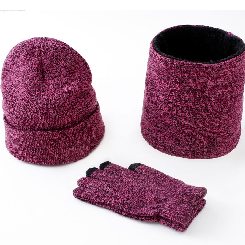 Picture of Cross-border exclusive winter Amazon European and American wool scarf thickened warm knitted hat scarf gloves three-piece set