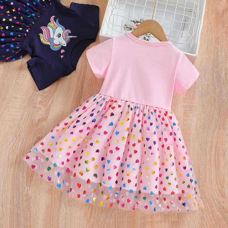 Picture of Girls' dress Children's Summer Short-sleeved Korean Style Children's Wear New Stylish Princess Elephant Mesh Dress Girls' Skirt