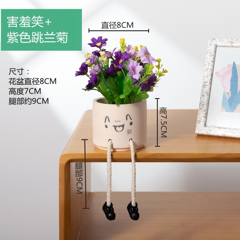 Picture of Creative Expression Hanging Feet Doll Ceramic Flower Pot Artificial Flower Potted Plant Green Plant Indoor Balcony Desktop Decoration Crafts