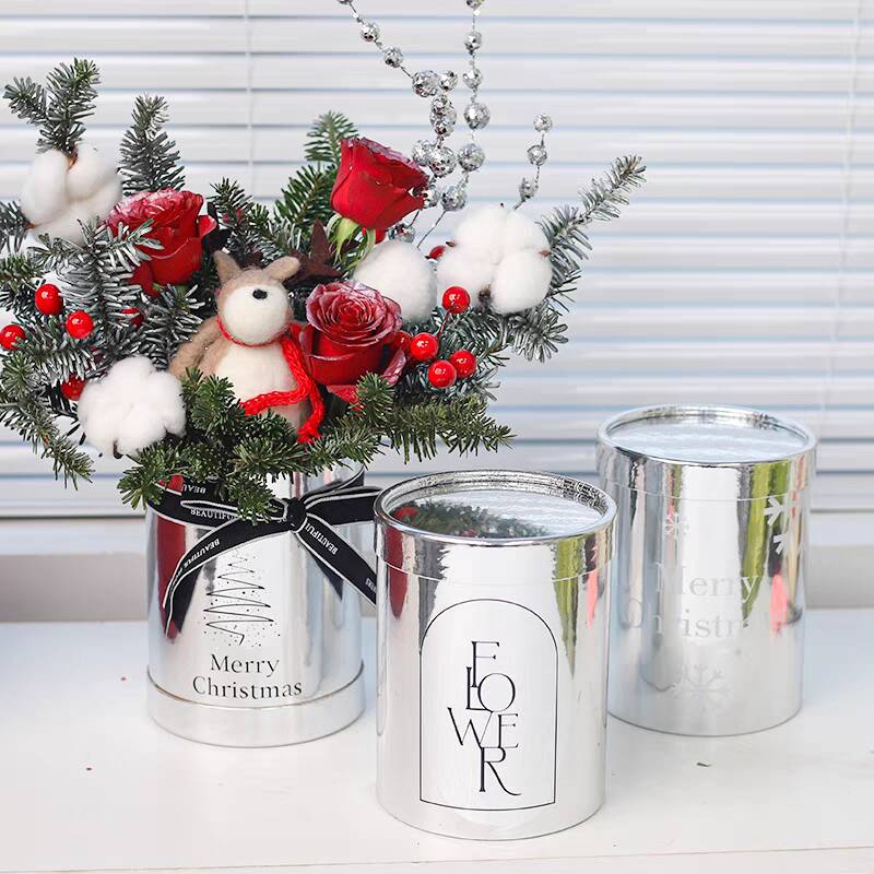 Christmas Box Flower Bucket Mirror Silver Hug Bucket Christmas Apple Box Floral Gift Gift Box Flower Arrangement Bucket