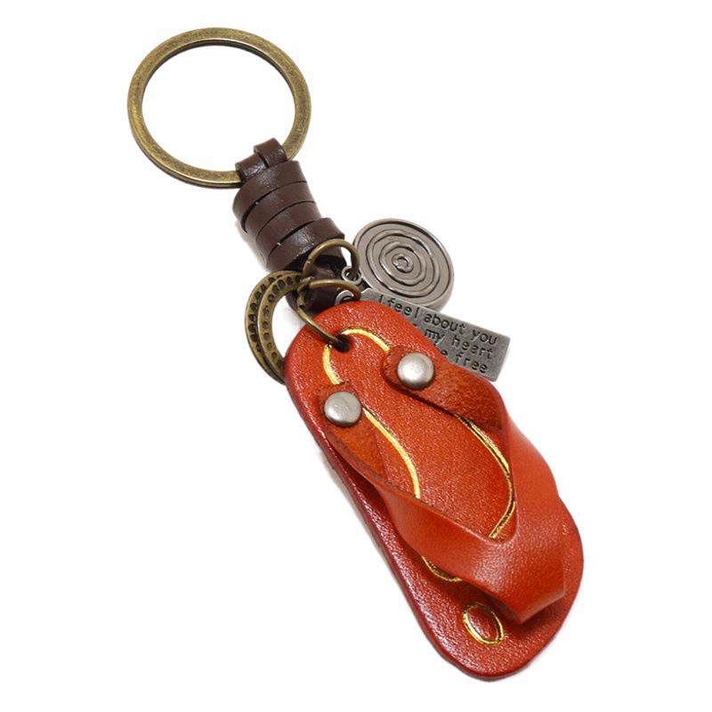 Personalized retro cowhide slippers car key chain bag pendant creative hand-woven small gift