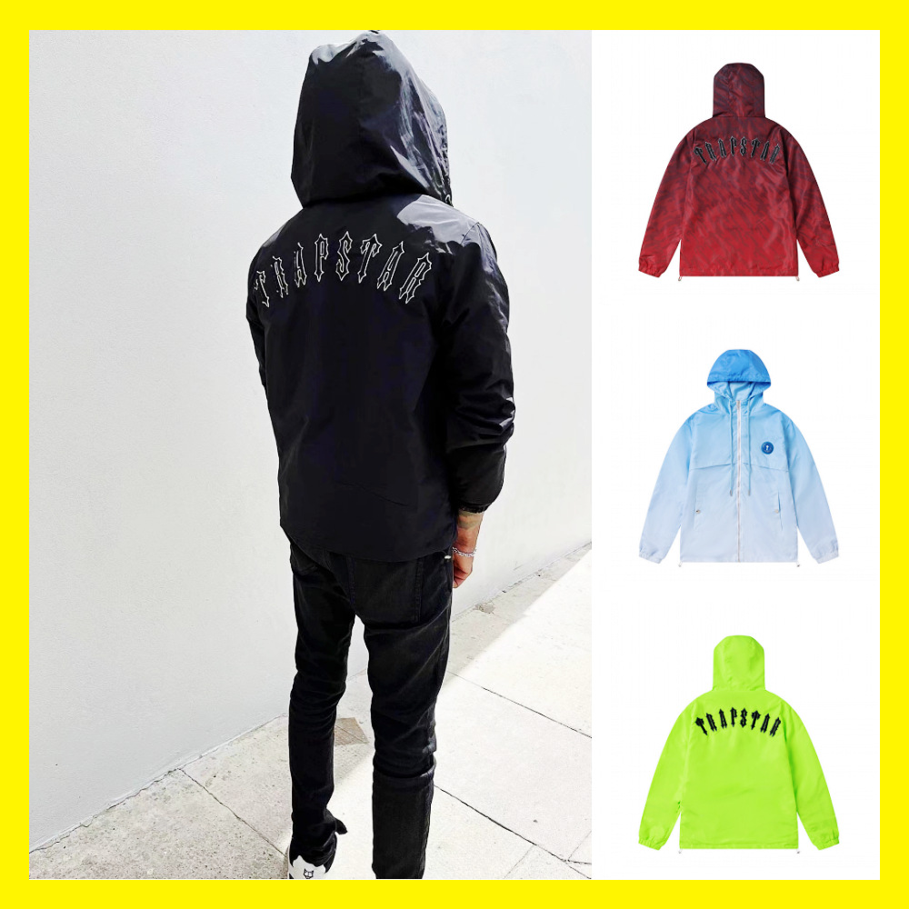 trapstar gradient blue embroidered logo outdoor jacket couple's windproof workwear jacket hooded jacket