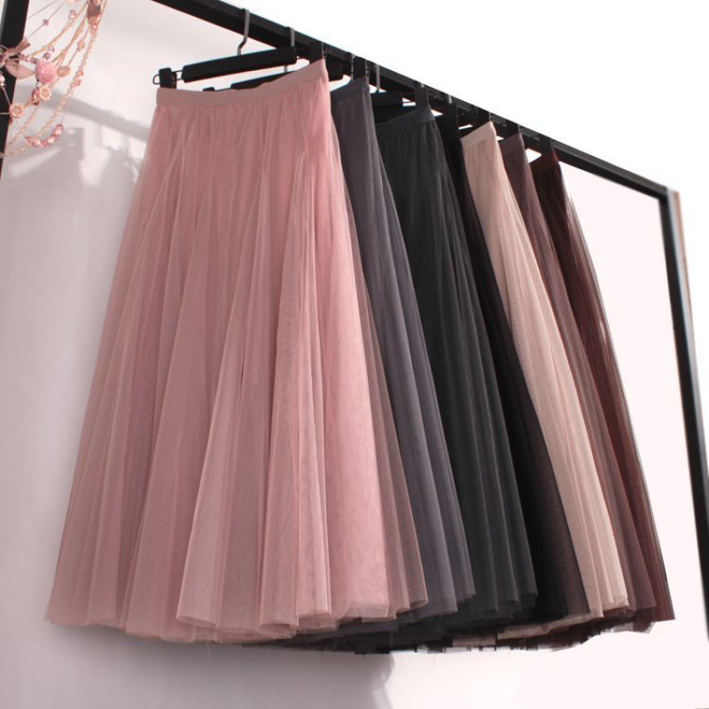 Puffy Skirt Long Skirt Fairy Skirt High Waist Slim-fit Mesh Skirt A- line Gauze Skirt for Women Spring Summer 2023