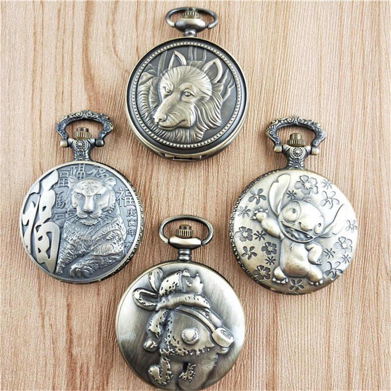 Foreign Explosions Retro Bronze Pocket Watch Lannister Roaring Theme Wolf Head Relief Chain Watch Wholesale