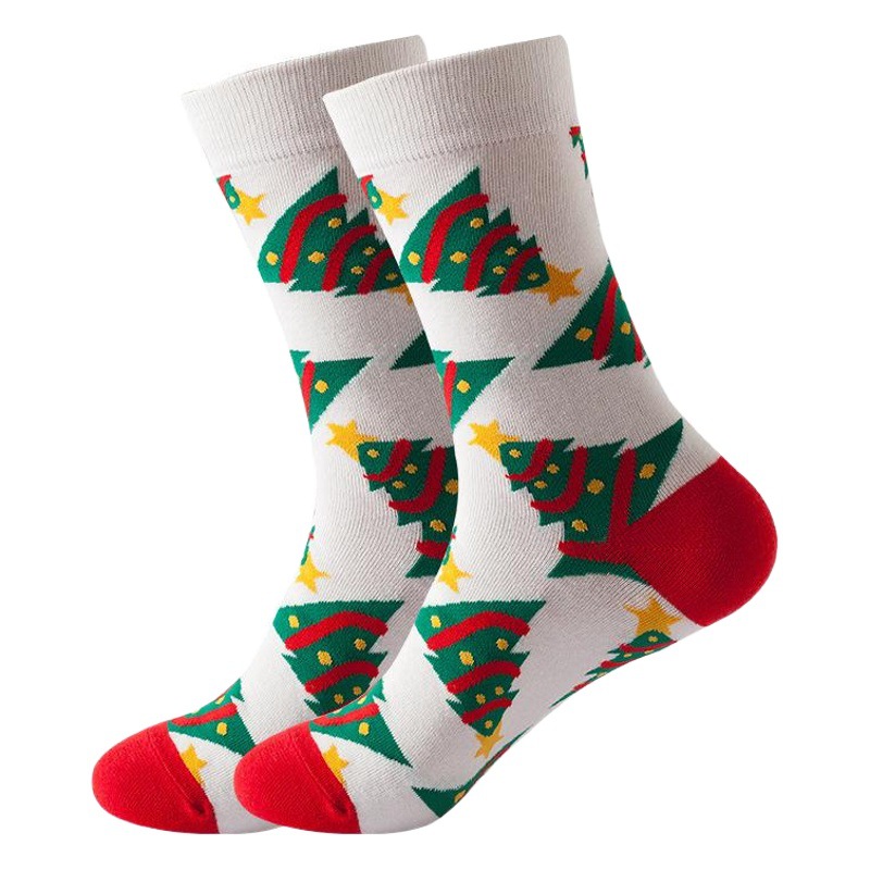 Cross-border Amazon Christmas socks women autumn and winter Europe and the United States ins snowflake Christmas tree cotton socks men wholesale