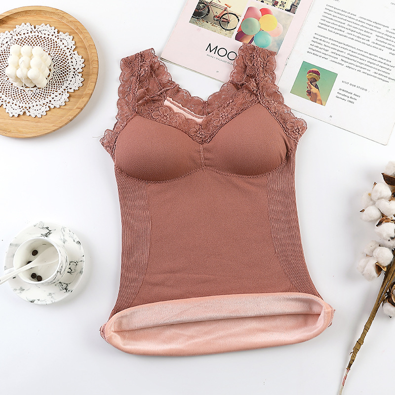 Picture of New 8-color Women's Warm Vest Seamless Lace Warm Underwear with Chest Pad Slim-fit Base Fleece Vest for Women