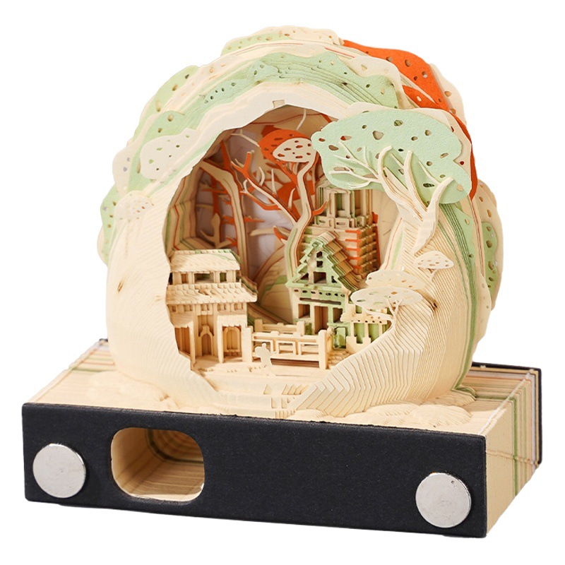3D Paper Carving Calendar Hand Tear Post-it Notes 2024 Year of the Dragon Tree House Novel Notes Creative Creative Gift Ornaments