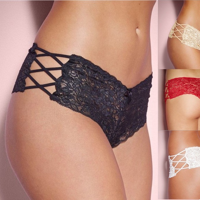 Foreign Trade Amazon Popular Women's Adult Lace Hollow Cross Boxer Briefs Sexy Elastic See-Through Sexy Underwear
