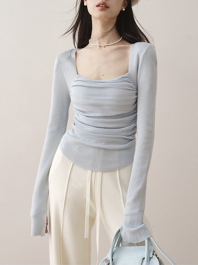 Early Spring New Niche Square-Neck Knit Top, Unique and Exquisite High-End Inner Wear