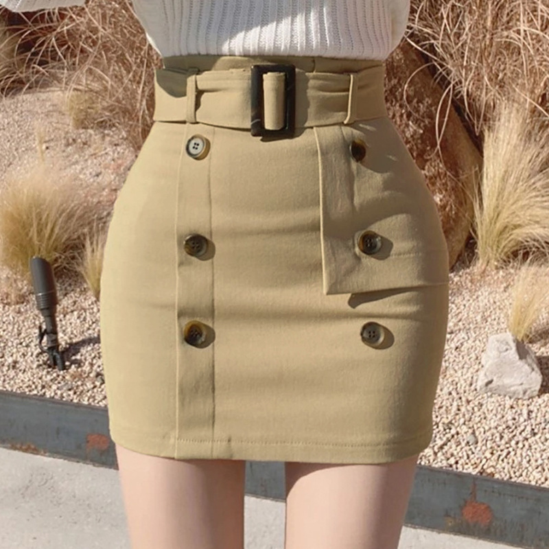 South Korea Dongdaemun New Casual Hot Girl Sexy Short Dress Feminine Hip Belt Double-breasted Skirt for Women