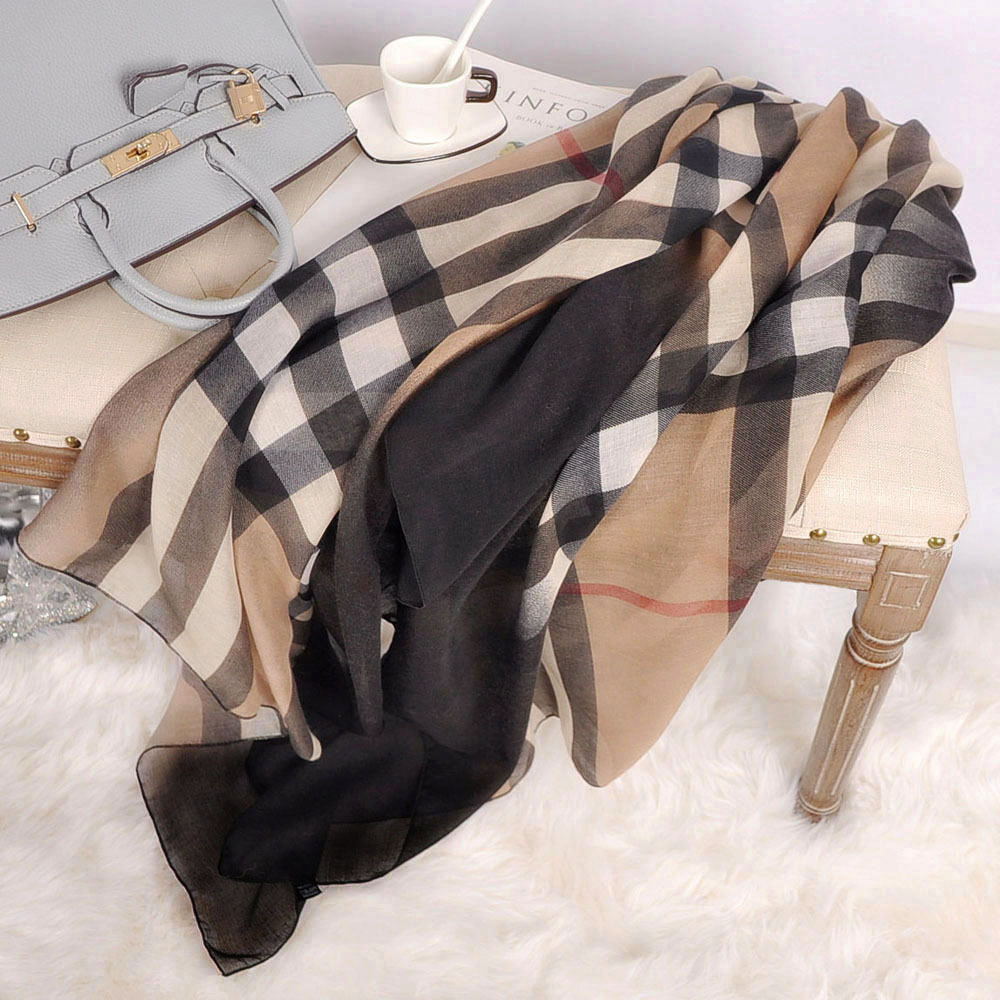 Scarf Women's Korean East Gate Bagg Gradient British Classic Plaid Spring and Autumn Cotton Linen Scarf Women's All-match Hair