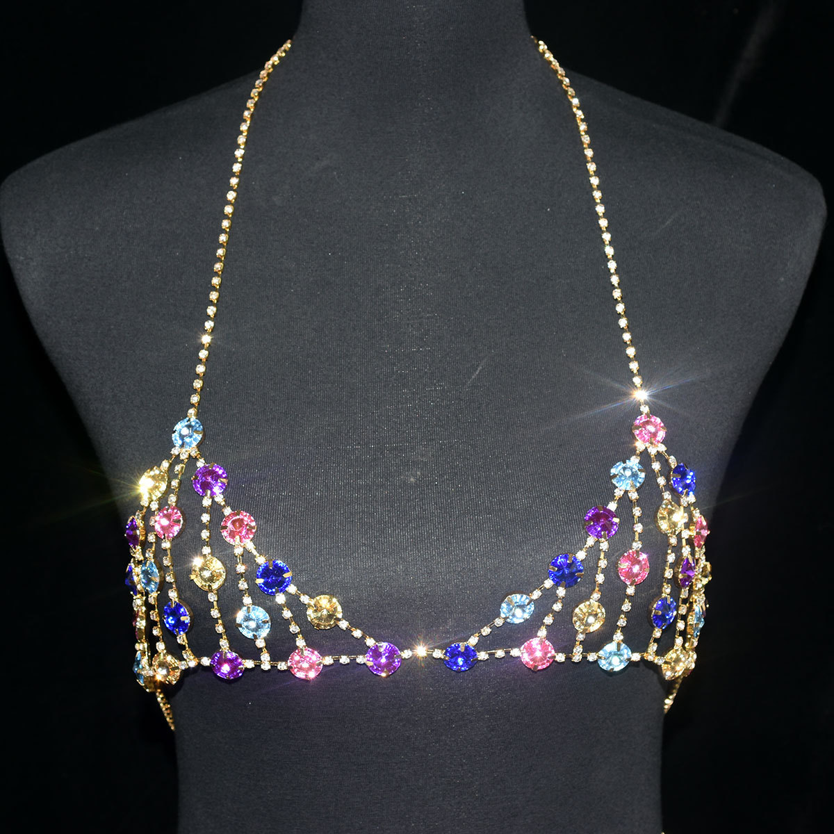 Picture of European and American body chain jewelry sexy personality color large accessories rhinestone beach bra underwear show body chain