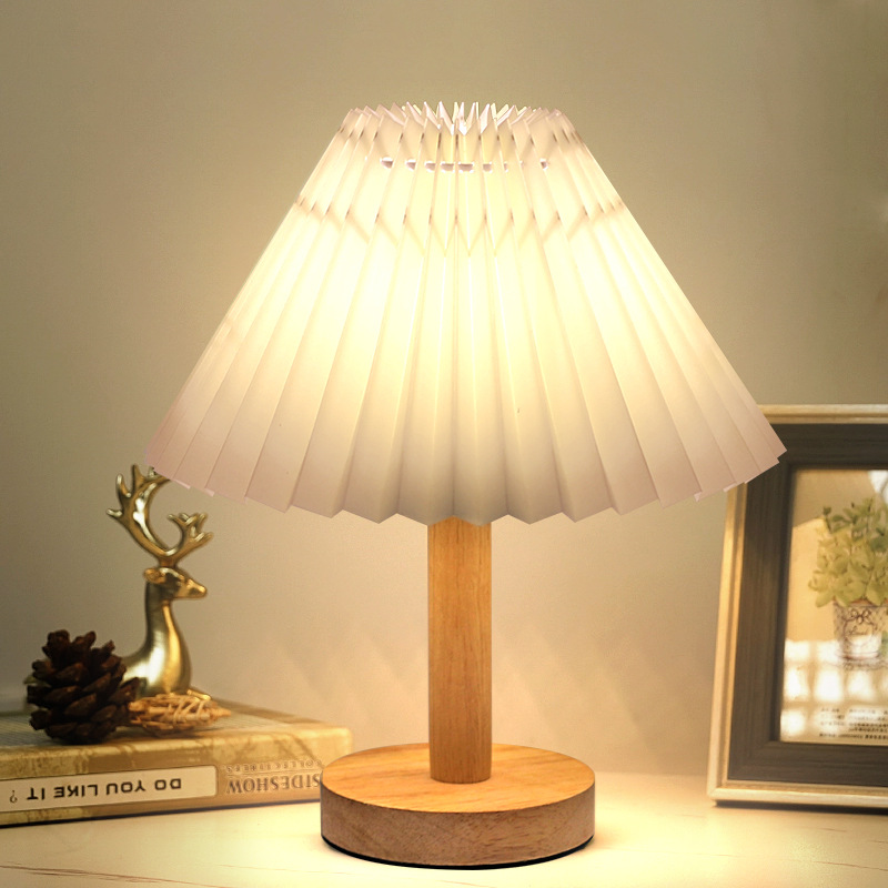 Umbrella-shaped folding nightlight atmosphere lamp retro pleated table lamp Nordic decorative dormitory bedroom bedside lamp gift