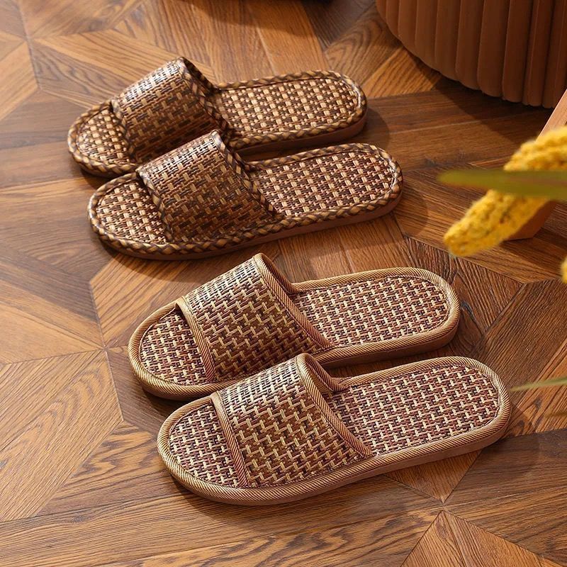 Picture of Comfortable store hot selling women's bamboo rattan breathable summer non-slip couple home slippers men's floor indoor sub