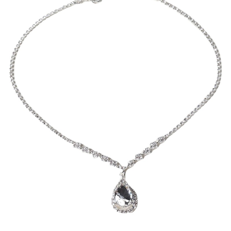Korean fashion wedding bright diamond water drop necklace geometric bride wedding jewelry earrings two-piece N5571