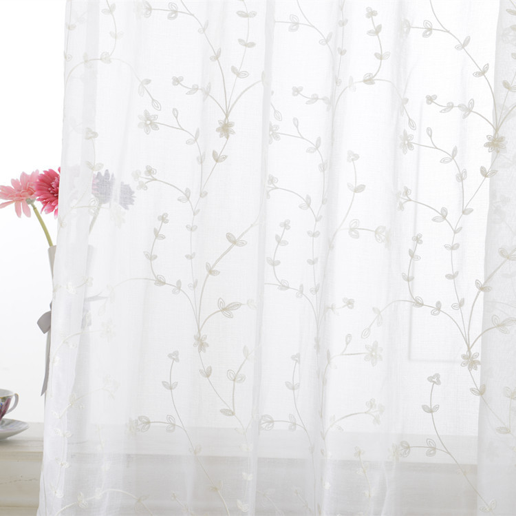 White twig embroidered curtain fabric wholesale window screen cotton linen finished bay window balcony floor-to-ceiling window processing