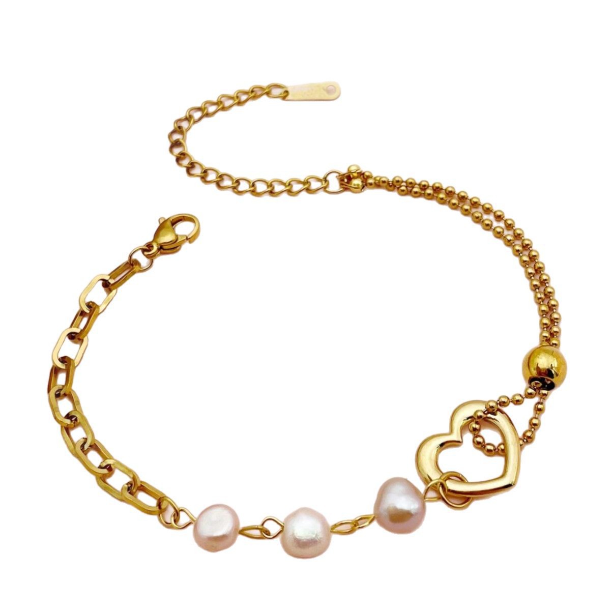 Exquisite Pearl Beaded Heart-Shaped Chain Bracelet, Fashionable Retro Temperament Chain, Versatile Hand Jewelry for Women, European and American