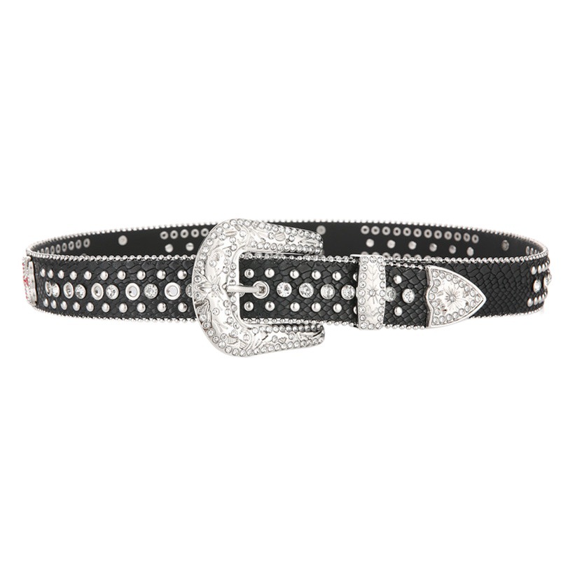 New decorative women's belt Women's rhinestone fashion all-match Korean style diamond-embedded cross wide Crystal Diamond Leather