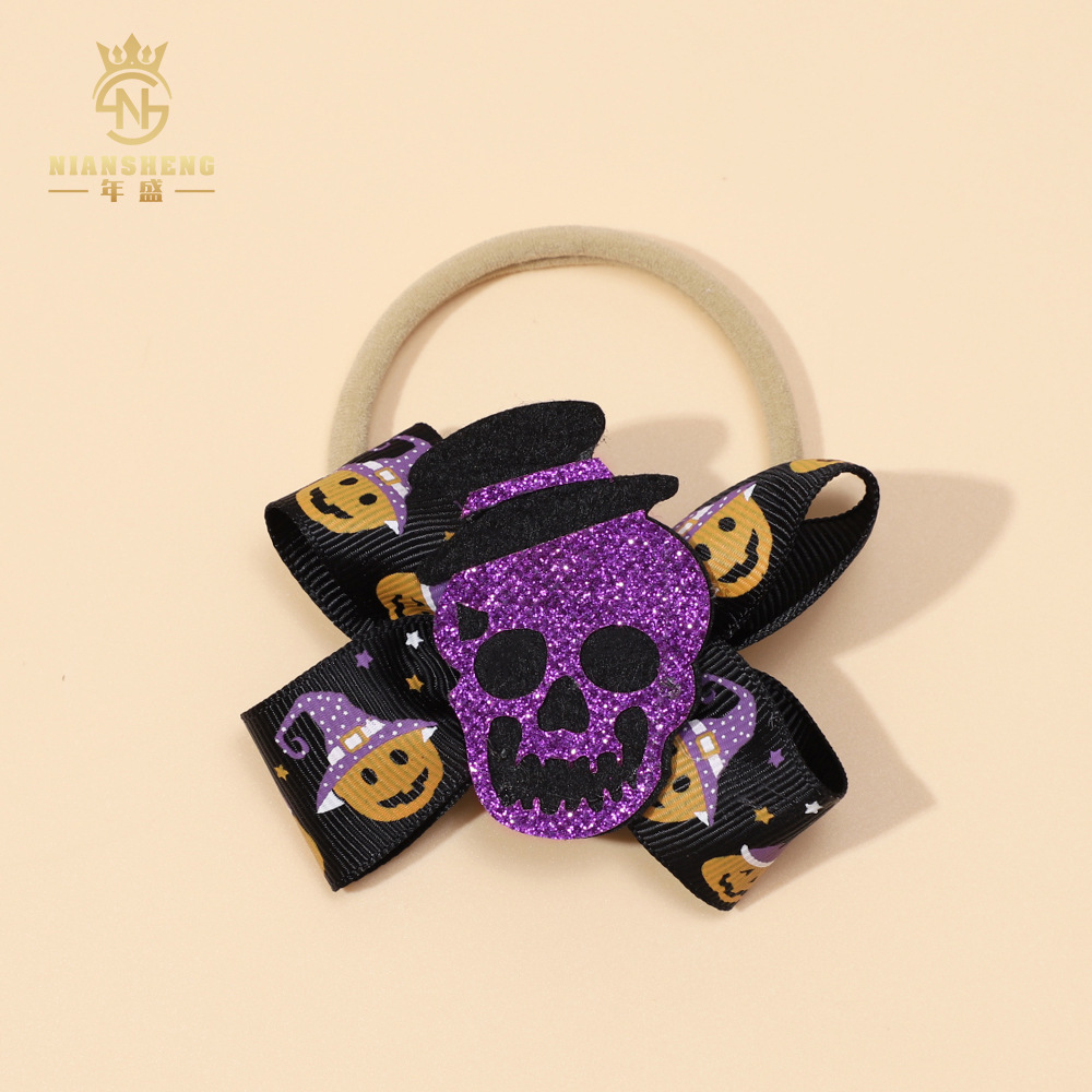 Picture of European and American New Children's Hair Band Halloween Hat Witch Pumpkin Skull Print Bow Baby Hair Accessories