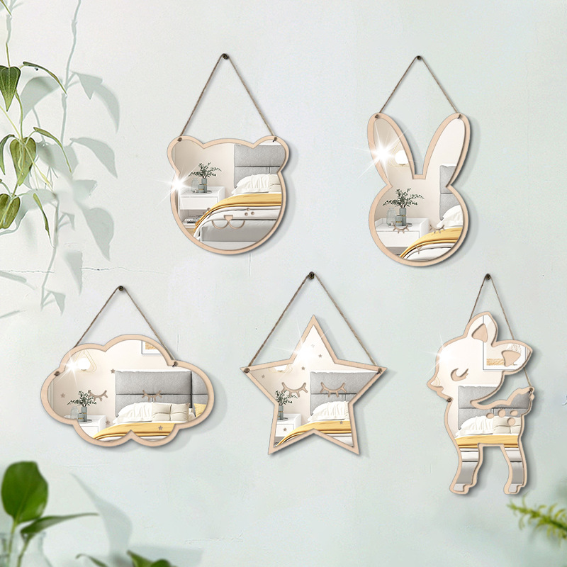 Cross-border acrylic mirror wall stickers poplar wood board animal children's room pendant net red bedroom room layout wall