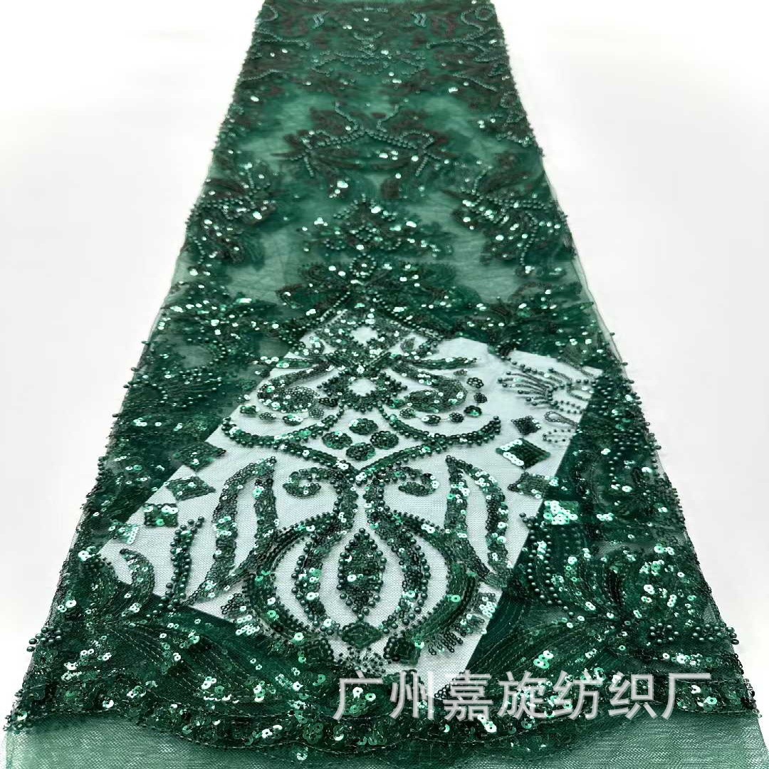 Dark green court style beads sequin mesh fabric European and American wedding dresses evening dresses children's performance wear fabric lace