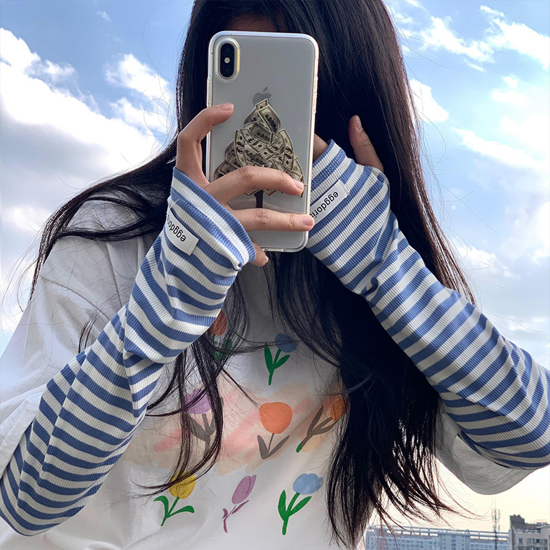 Striped Sun Protection Sleeves for Women in Summer Thin Breathable Anti-Uv Loose Ice Sleeves Outdoor Driving and Cycling Arm Protection