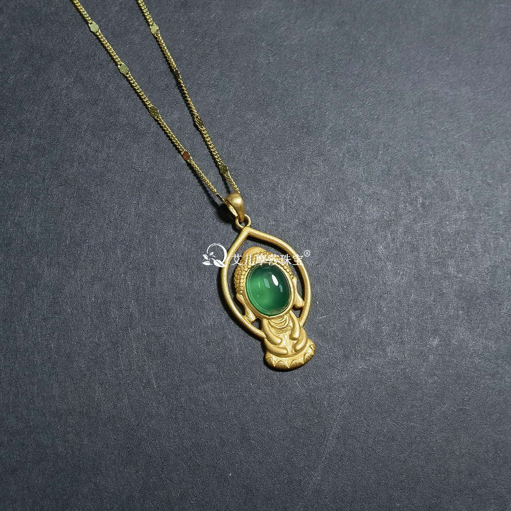Picture of Elle Mosha Jewelry Guofeng S925 Silver Plated Gold Inlaid Jade Buddha Pendant Necklace Live Wholesale Supply