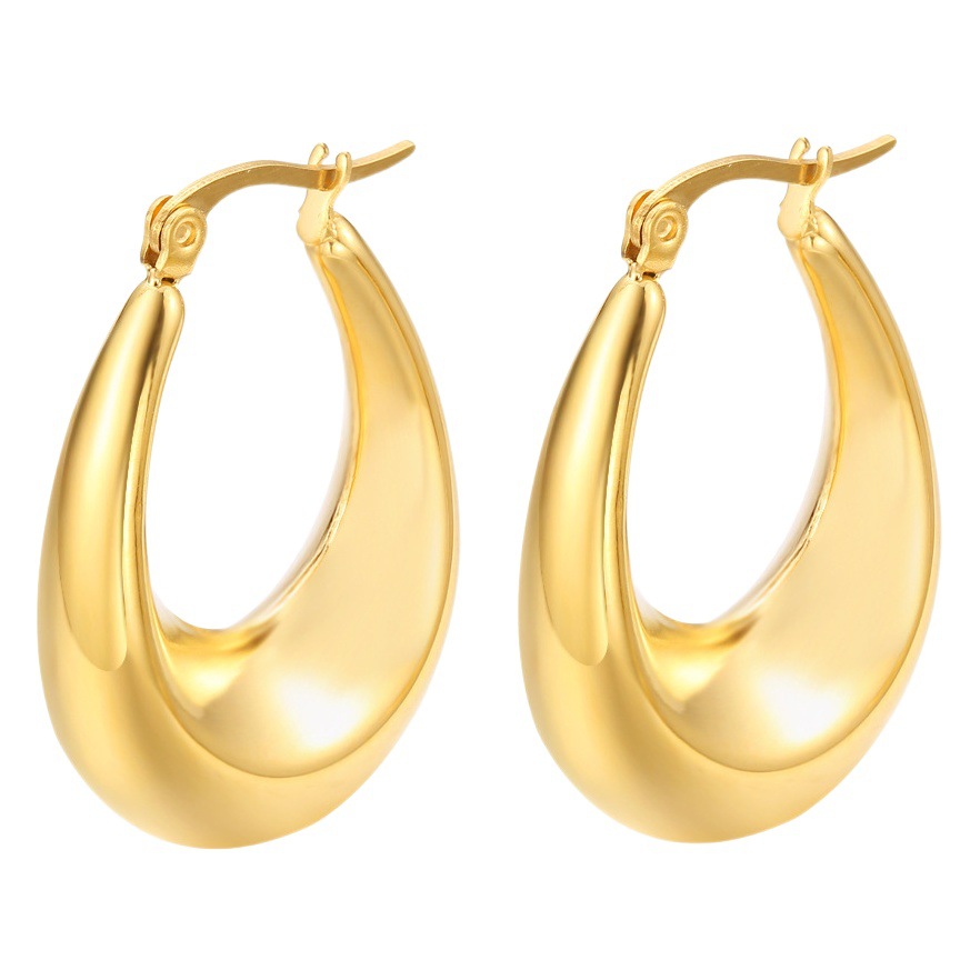 Amazon cross-border hot geometric high-grade retro earrings French Style C- shaped water drop hollow earrings stainless steel