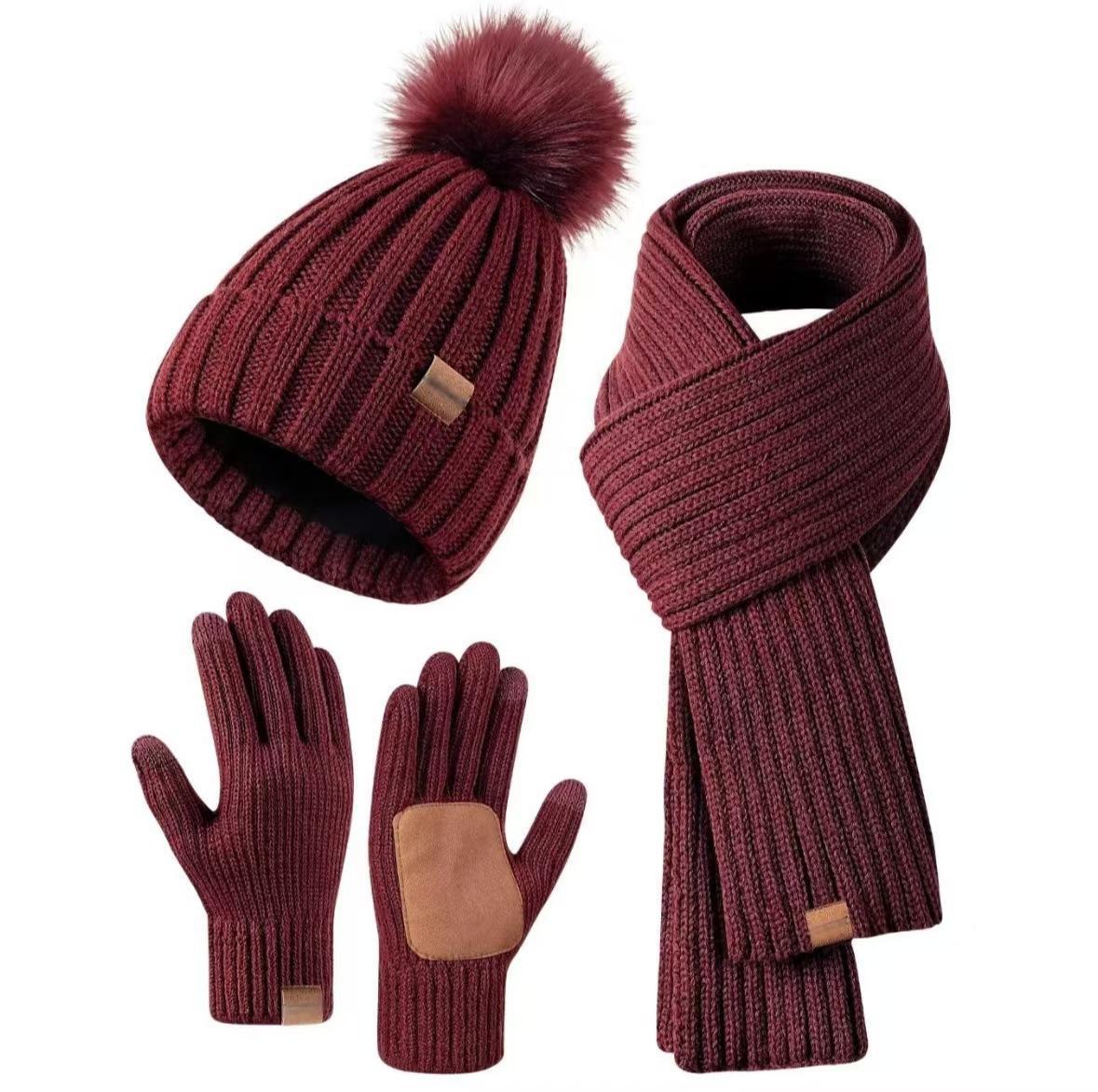 Picture of Cross-border e-commerce factory new in stock adult children 6 color women's knitted hat scarf touch screen gloves