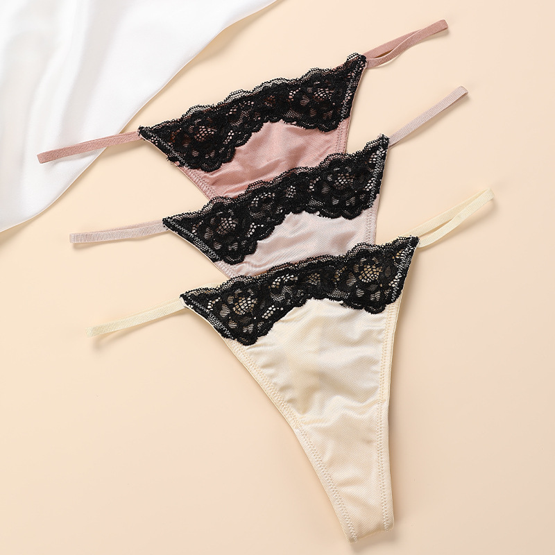 Cross-border sexy French T-shaped underwear women's lace cotton crotch seamless ice silk quick-drying breathable underwear for women