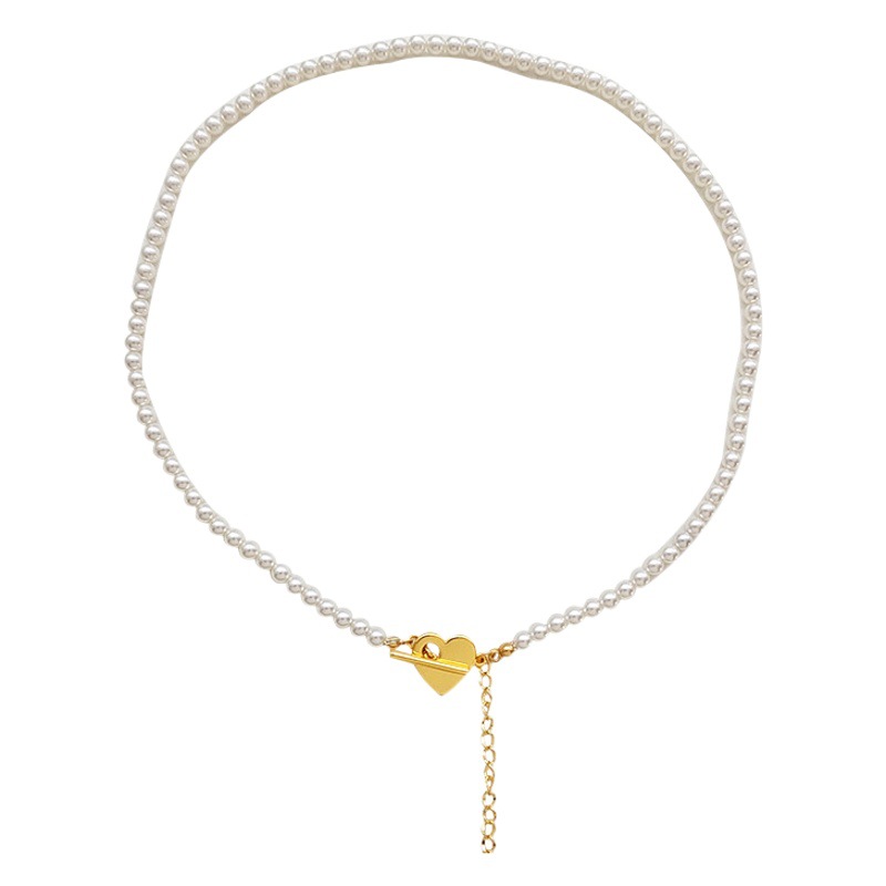 French imitation Shi Jia bright pearl heart necklace female ins style niche necklace summer new clavicle chain 1794