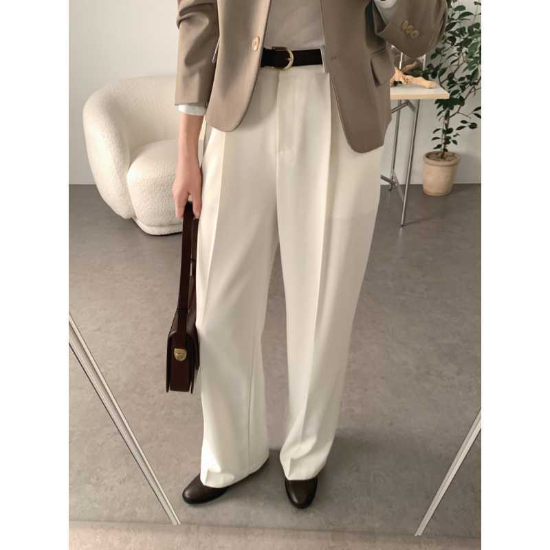Picture of Simple, niche, commuting, versatile, high-waisted, slimming, double pockets, drape, straight-leg slacks, and suits
