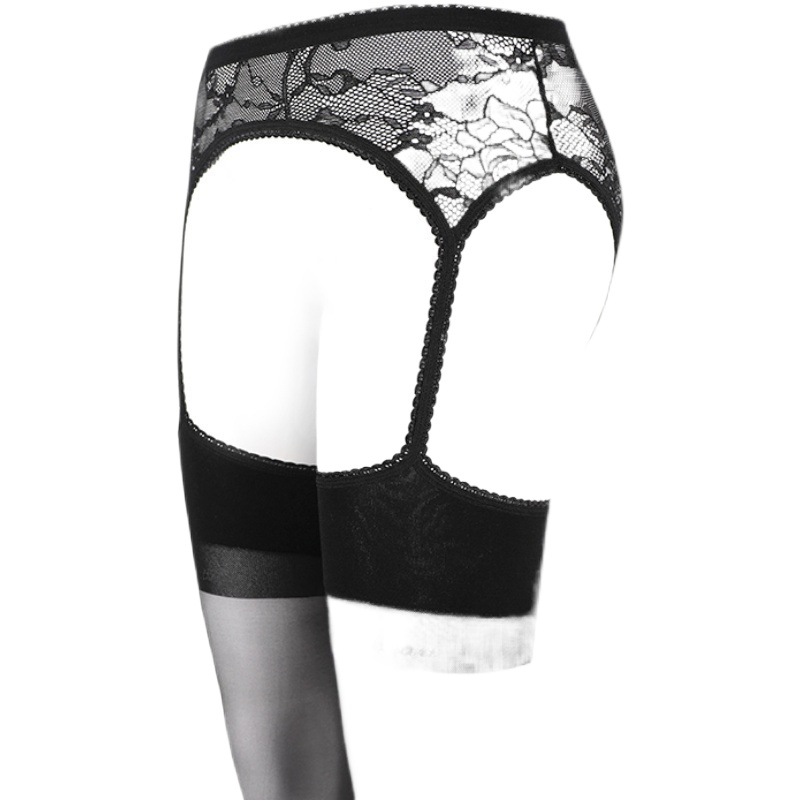 Sexy Lace Strap One-piece Socks No-take-off Stockings Ultra-thin Anti-hook Silk Hollow Black Tip Transparent Open Silky