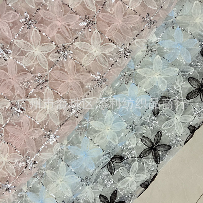Picture of High-quality Mesh Plate with Multi-color Lolita Sequin Checkered Embroider Dress Kidsren's Clothing Decorative Fabric