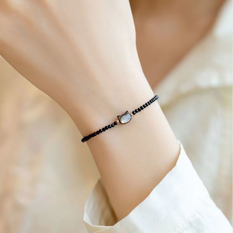 Black Crystal Cat Bracelet Women's Light Luxury Niche Ins Style Fashion Simple Bracelet All-match Elegant Hand Jewelry Wholesale