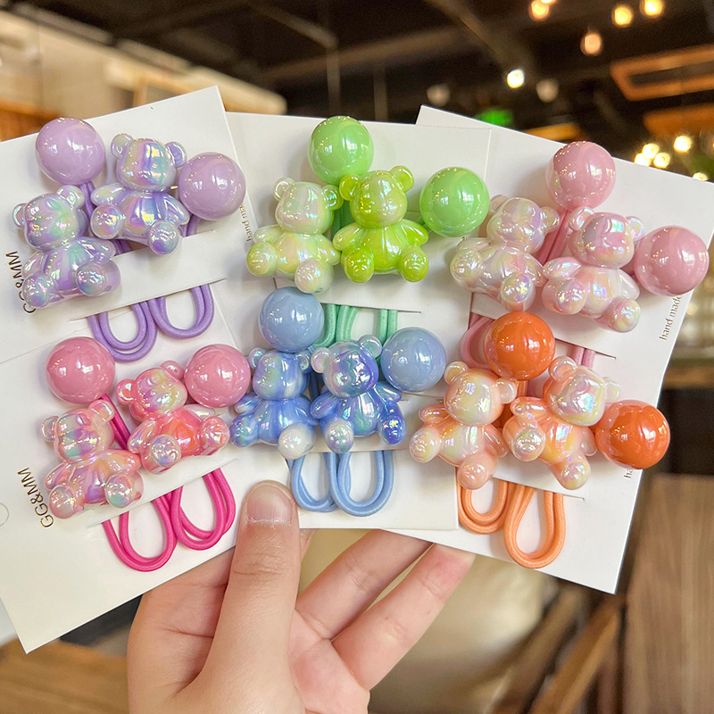 Korean-style Gradient Color Sitting Bear Hair Rope Girls' Hair Accessories Wraps Around Cream Bean Rubber Tendon Children's Hair Rope Colorful Headwear
