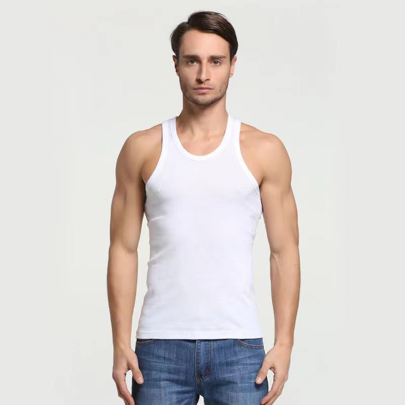 Picture of Old Man Wears New Men's Vest Pure Cotton Summer Youth Round Neck Sports Fitness Bottoming Thin Pure Color Vest