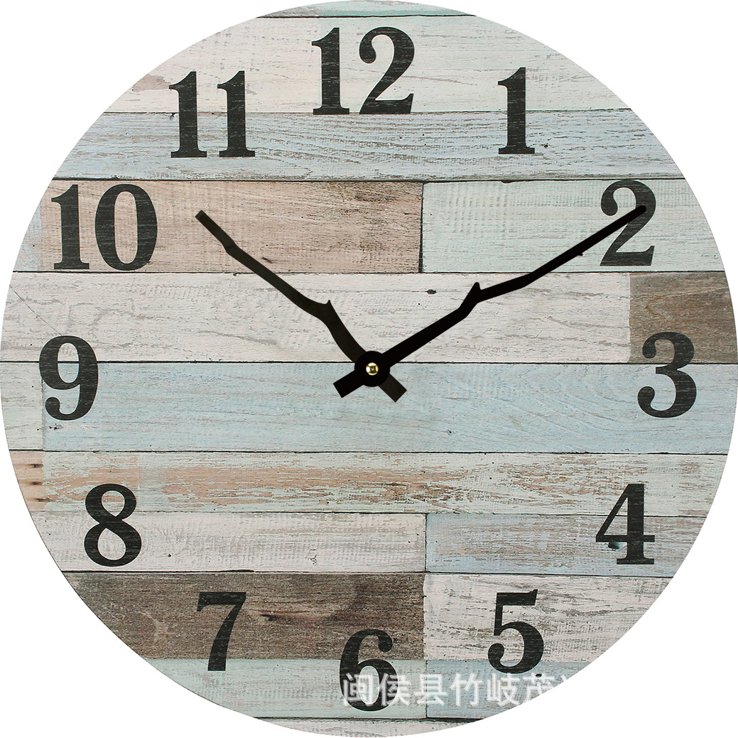 Amazon Cross-Border Silent Clock Wood Grain Wall Clock Creative Retro Wall Clock Simple Wall Hanging Decorative Clock